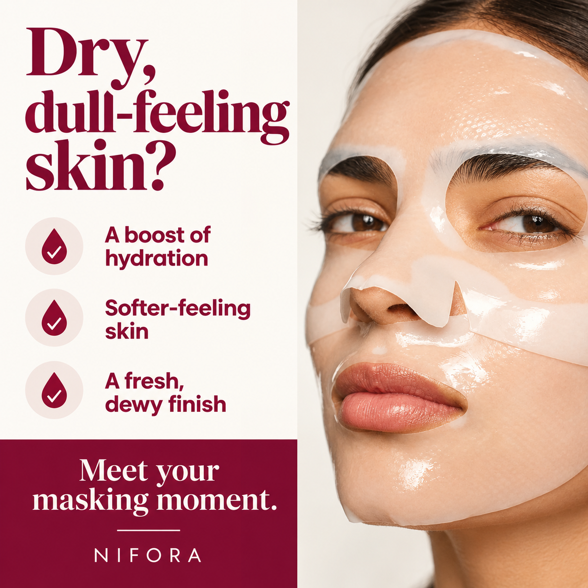 Nifora hydrogel mask for hydrated, softer-feeling skin